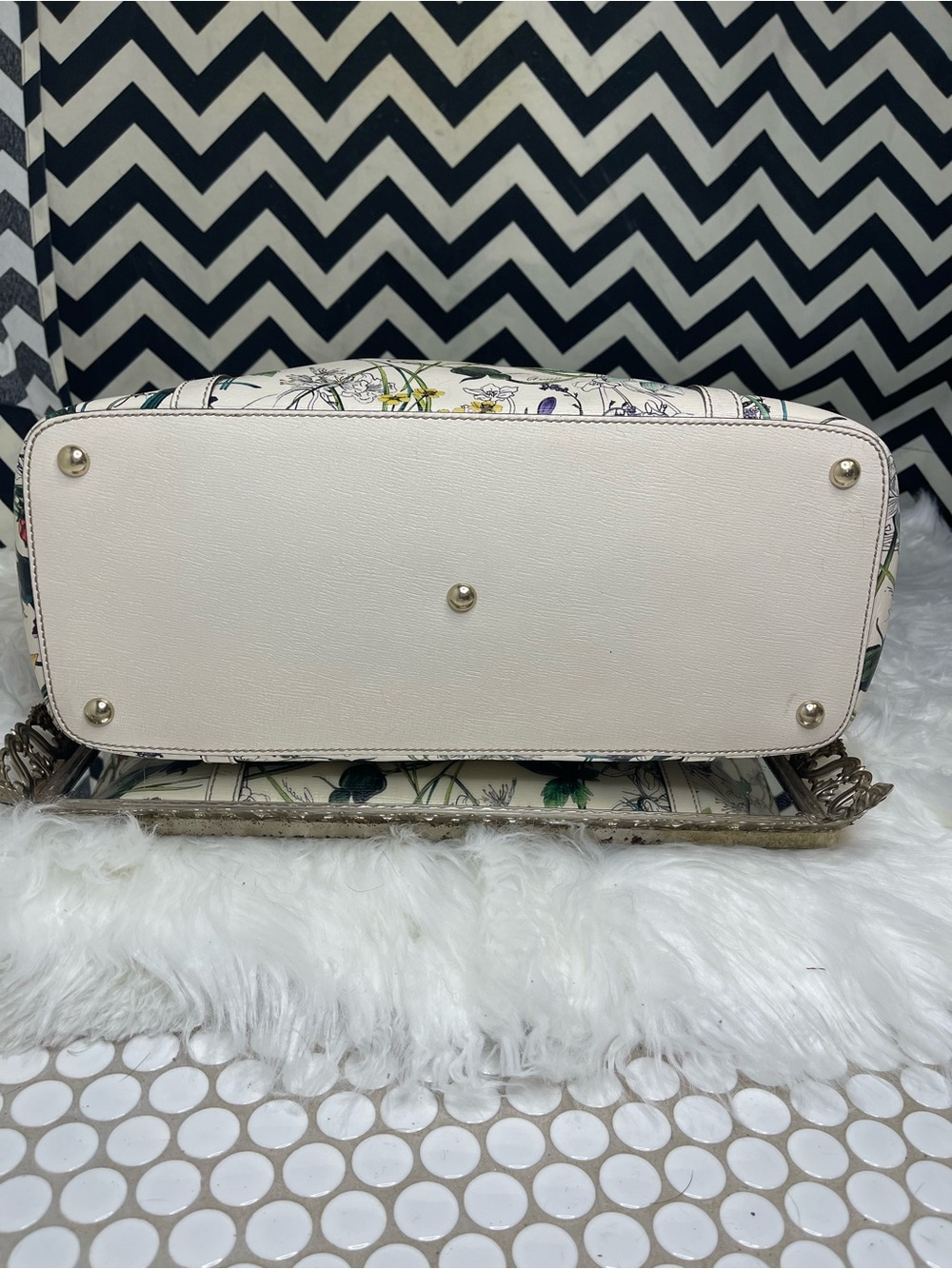 G-VGUC 2013 Gucci Flora Nice Medium Shoulder Tote Bag White Canvas Leather, GHW - Picture 5 of 16